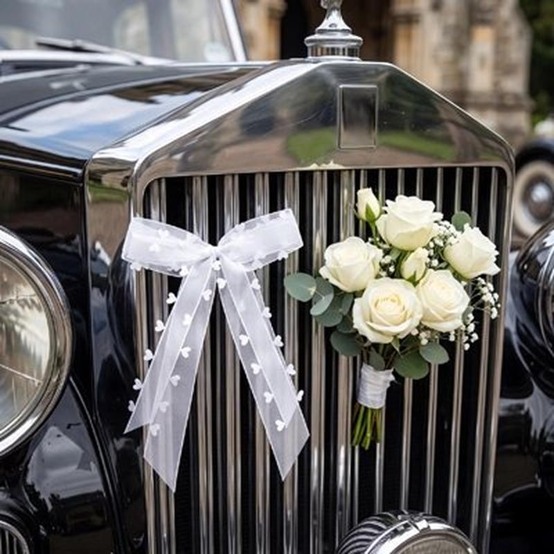 Décoration Voiture Mariage Nœud Organza Blanc