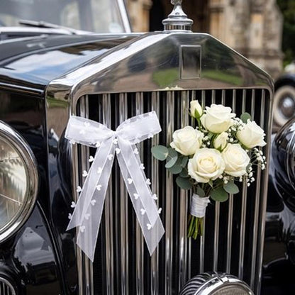 Décoration Voiture Mariage Nœud Organza Blanc