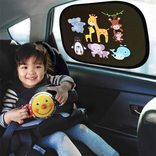 Pare-Soleil Voiture | Motif Cartoon Animaux Fond Noir - Automobile4roues.com