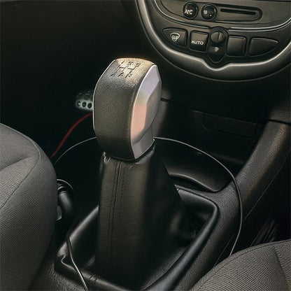 Pommeau de Vitesse | Bi-Matière Cuir Noir & Insert Argent - Automobile4roues.com