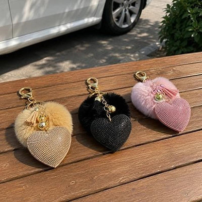 Porte-clé Élégant Cœur Pompon Strass