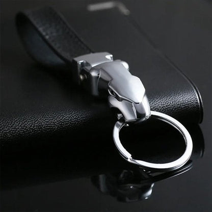 Porte Clé | Félin Chrome & Cuir Synthétique | Élégance Auto - Automobile4roues.com