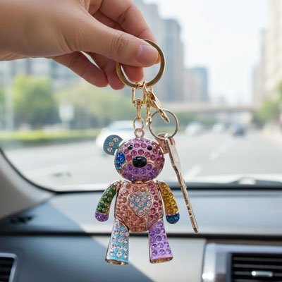 Porte-Clé Ourson Strass | Rose Orange Bleu | Automobile4roues.com - Automobile4roues.com