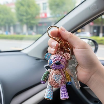 Porte-Clé Ourson Strass | Rose Orange Bleu | Automobile4roues.com - Automobile4roues.com